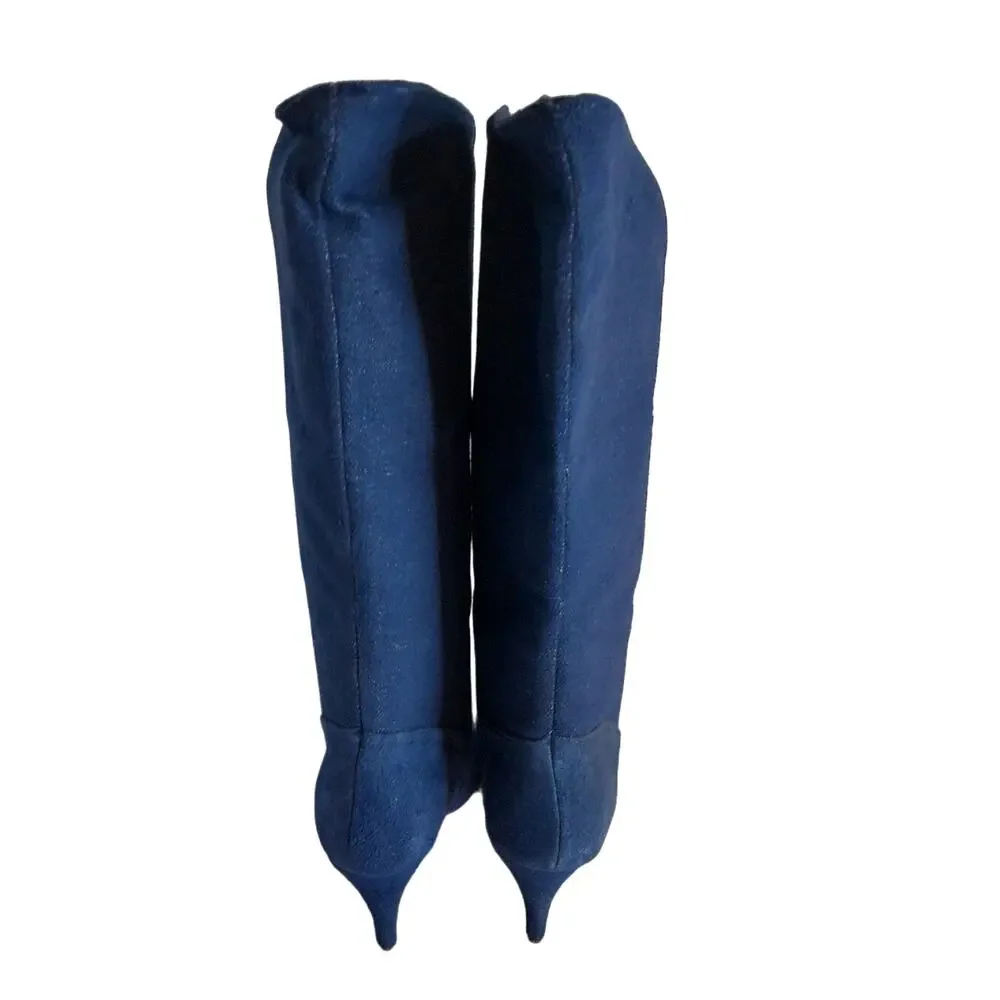 Vintage 70s Candie's Denim Western Boots Blue Knee High Size 6.5 New